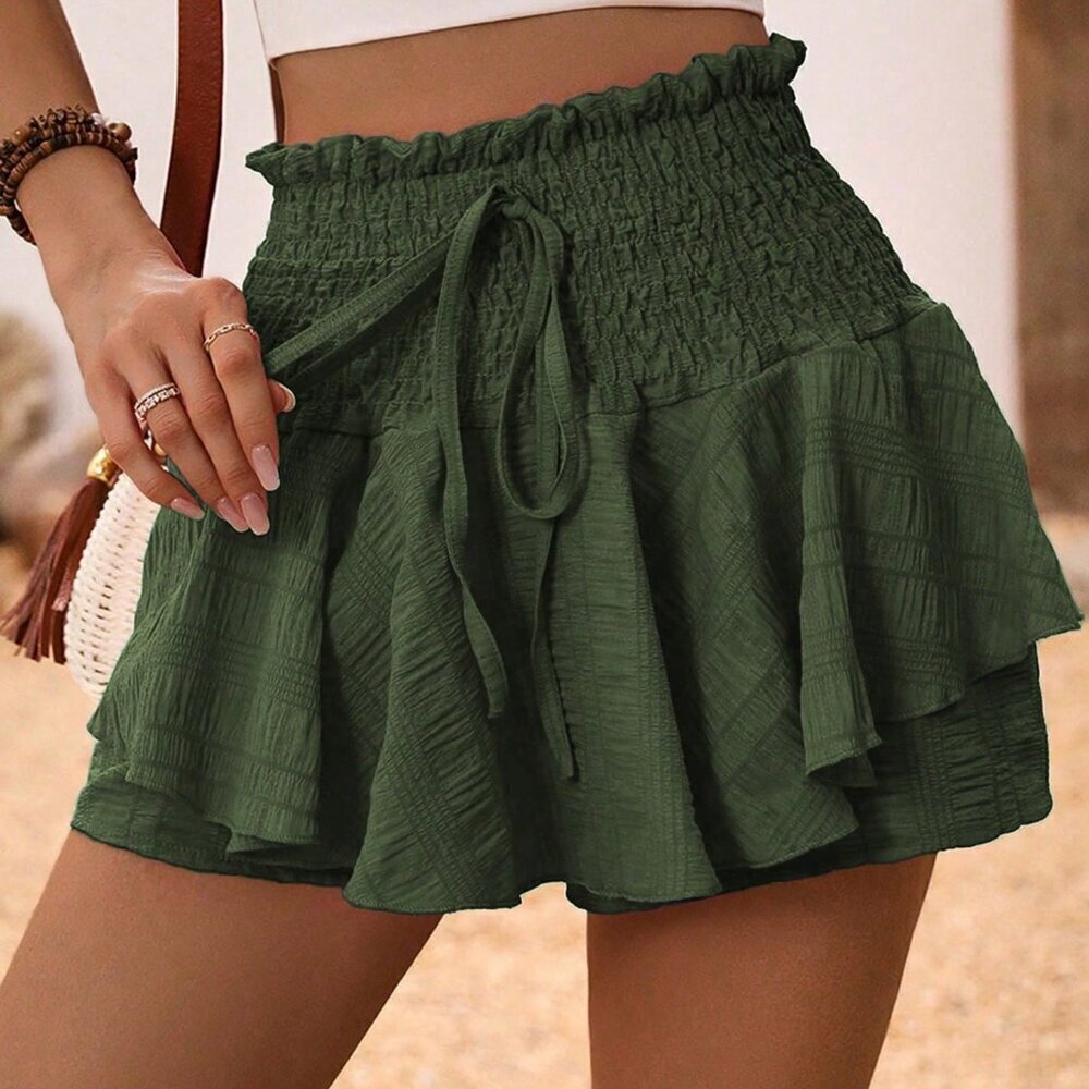 Army Green Boho Women's layered Shorts